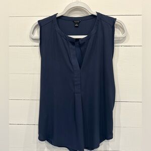 Ann Taylor Sleeveless V-Neck Navy Blouse Size Small